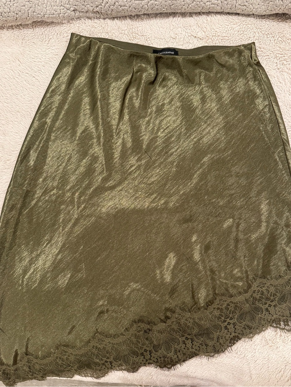 Olive Lace-Hem Slip Skirt - Unbranded